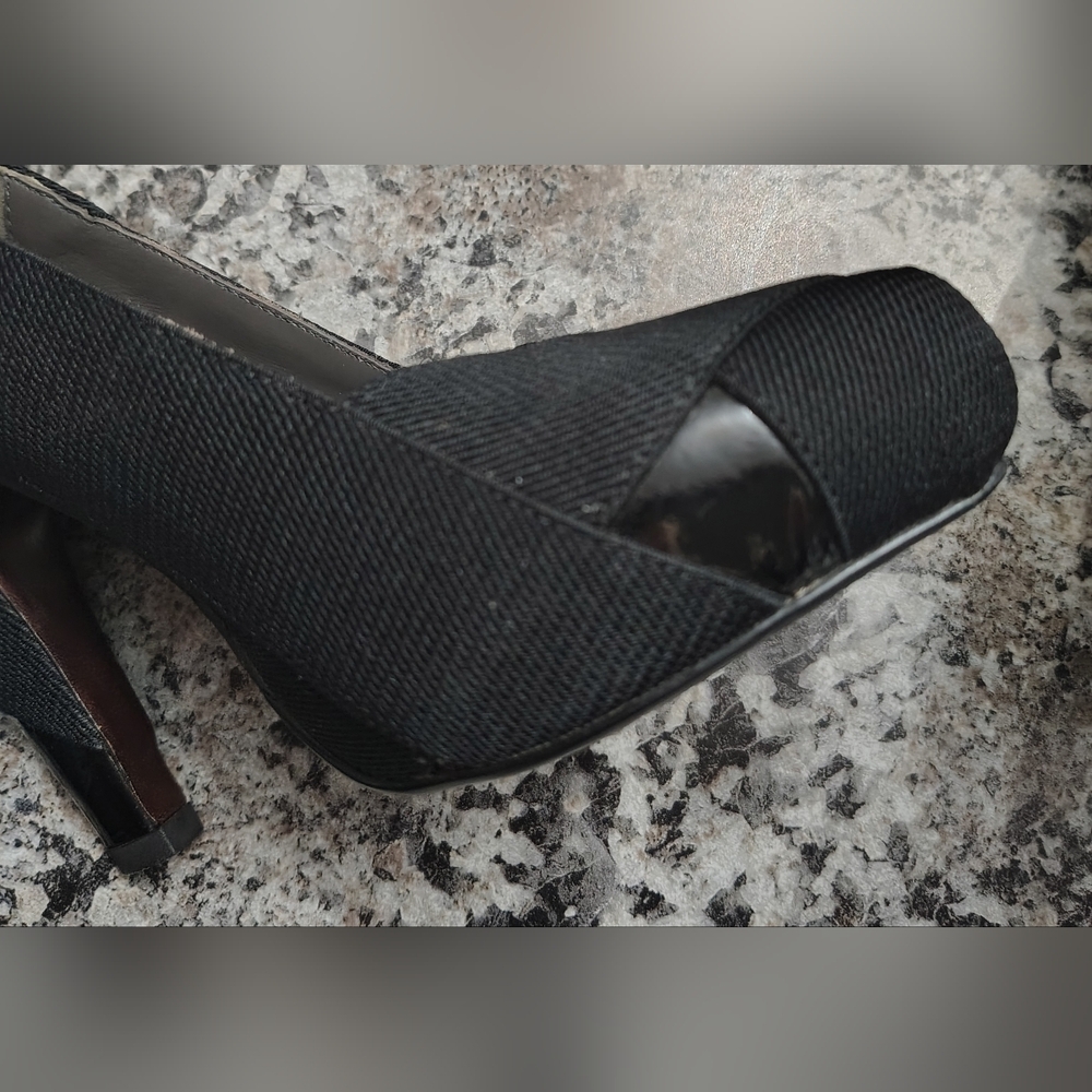 UNITED NUDE Black Leather & Cloth 4" Heel Pump Shoes Sz 5.5/6 - Picture 5 of 9